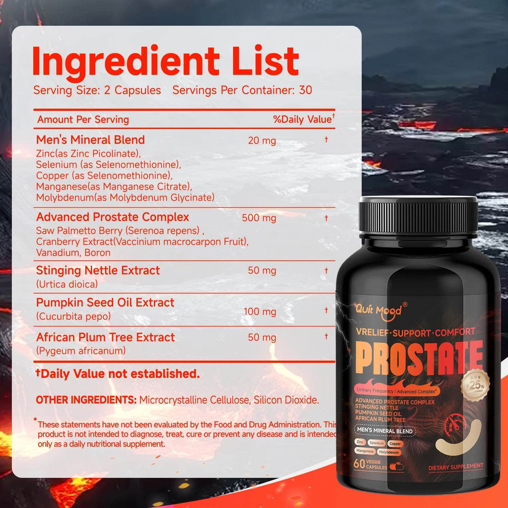 Quit mood - Advanced Prostate Support | Stinging Nettle, Pumpkin Seed Oil & African Plum Extract | 60 Caps - Men’s Health Focus