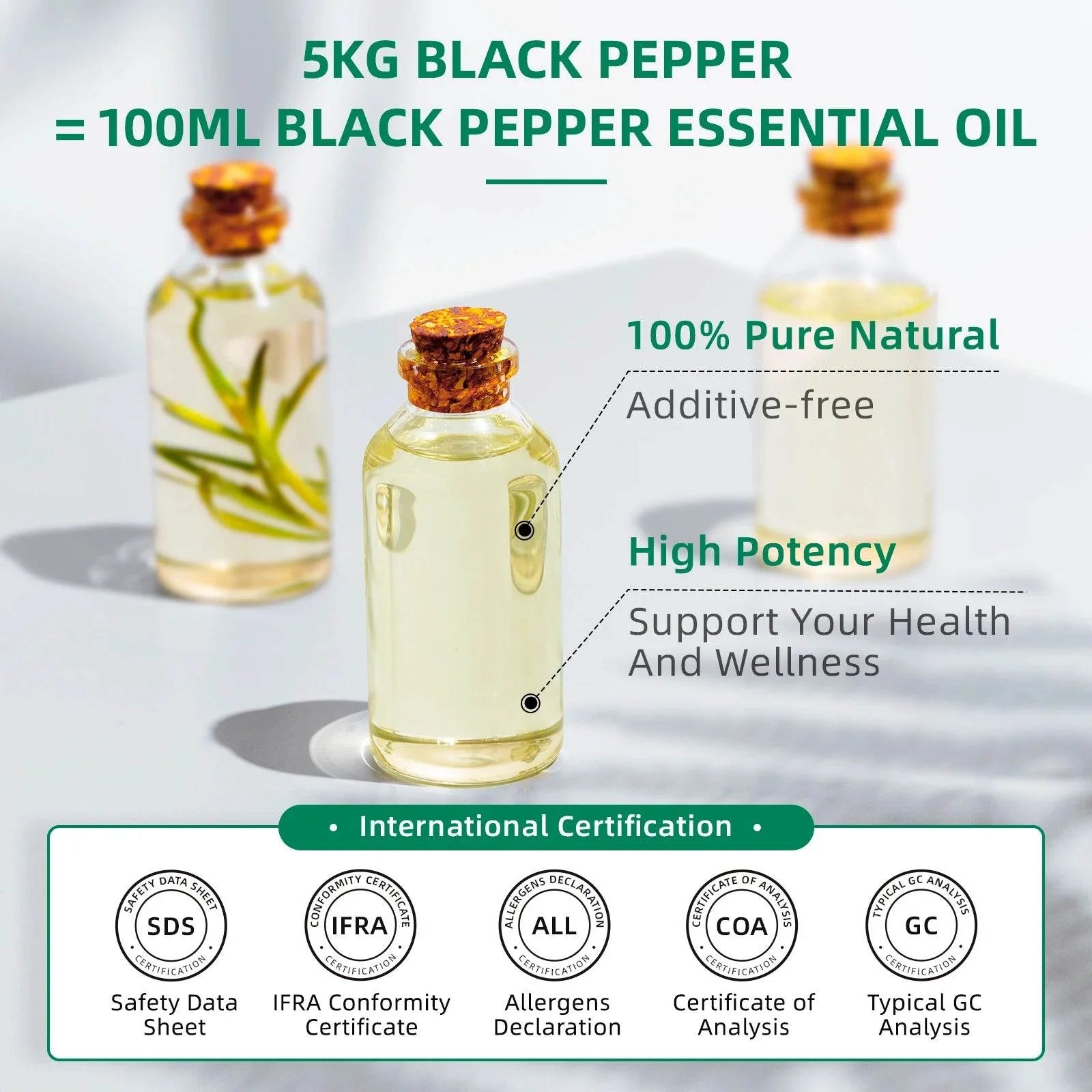 100ML Black Pepper Essential Oils, HIQILI 100% Pure Spice OIil Used for Diffuser, Humidifer, Relieving Stress, Making candles