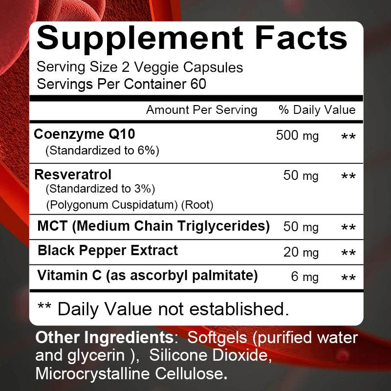 Daitea Coenzyme Q10 Capsules 500mg, for Circulation Stress Health and Body Energy, Better Absorption, Antioxidant