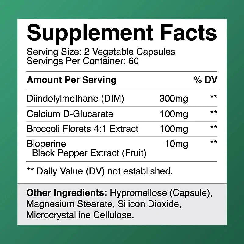 DIM Complex, Black Pepper Extract, Prostate Health Support, Balances Male and Female Hormone Levels, 120 Capsules