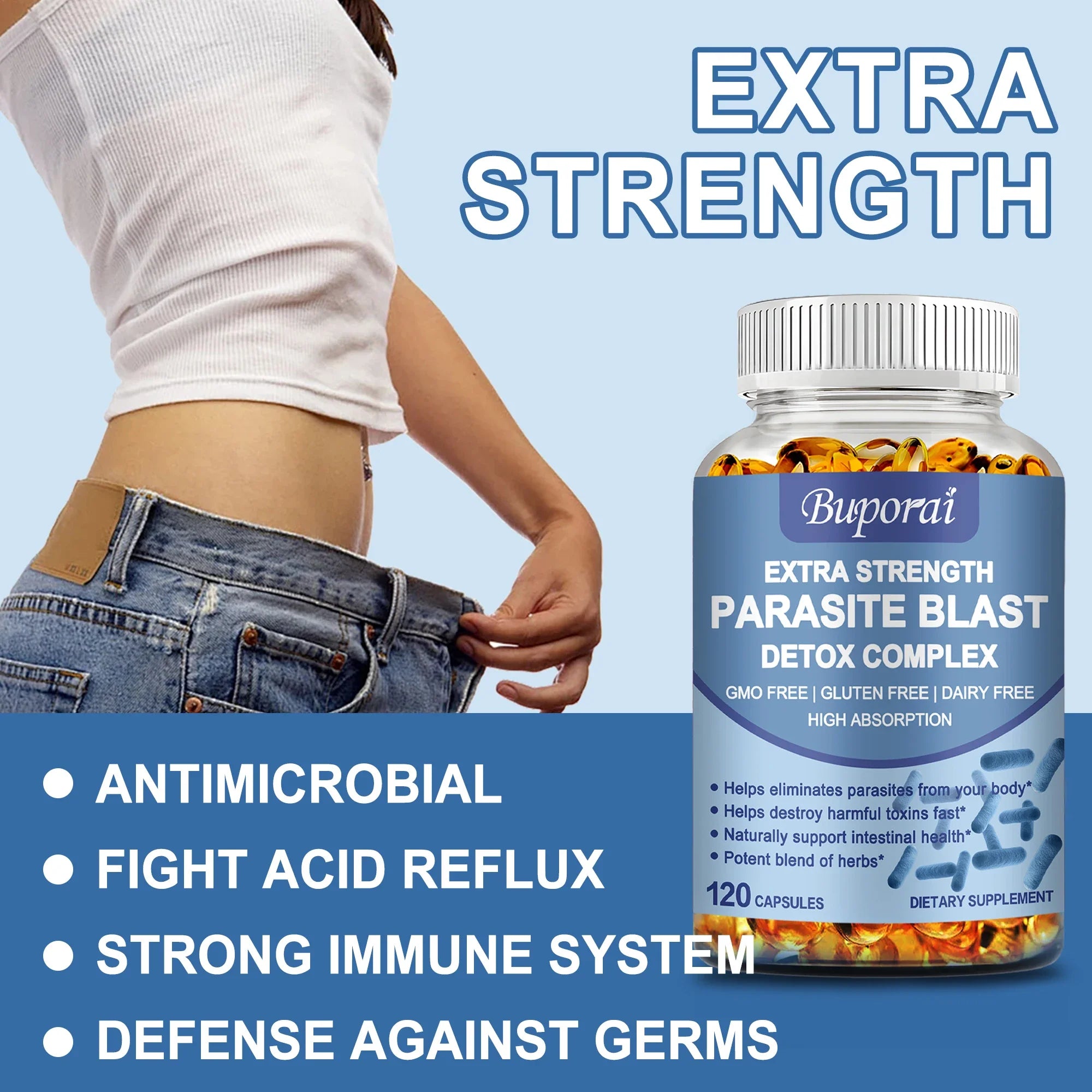 Parasite Blast Detox Complex - Eliminate Parasites, Cleanse The Intestines, and Improve Digestion - 120 Capsules