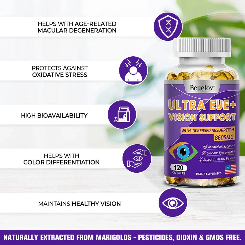 Lutein supplement with zeaxanthin, bilberry extract and vitamin A for antioxidant, vision health and eye fatigue relief