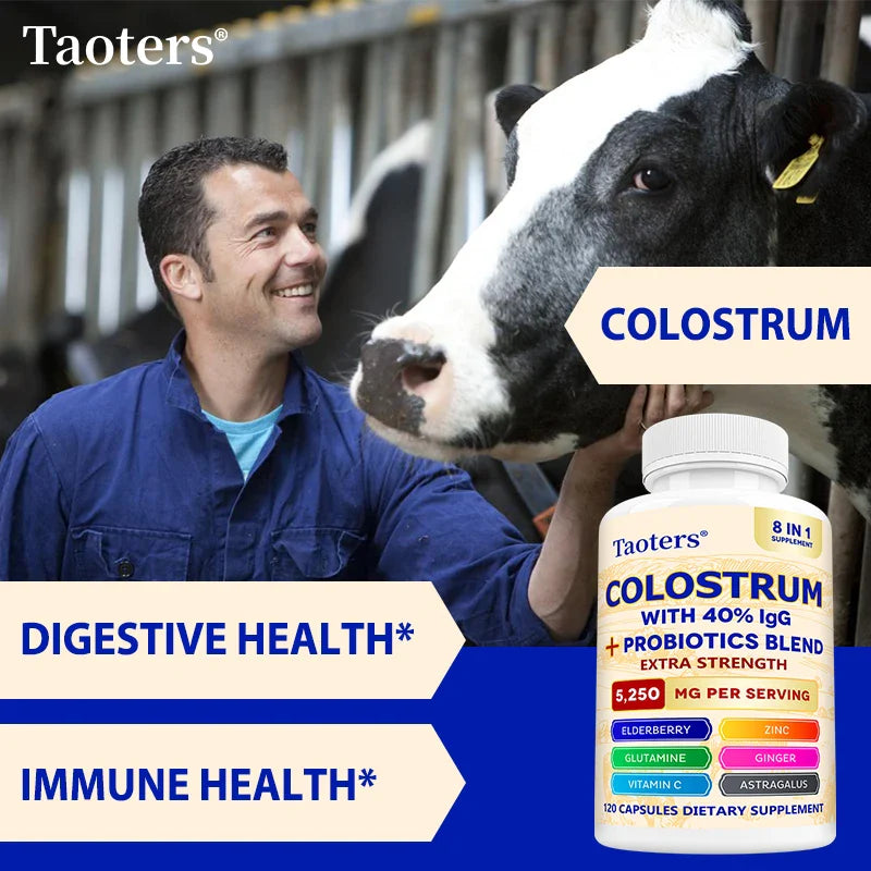 Colostrum Supplement Capsules 5250 Mg, Grass Fed Colostrum (40% IgG 500 Mg, Probiotics 50 Mg. Vitamin C Ginger Zinc