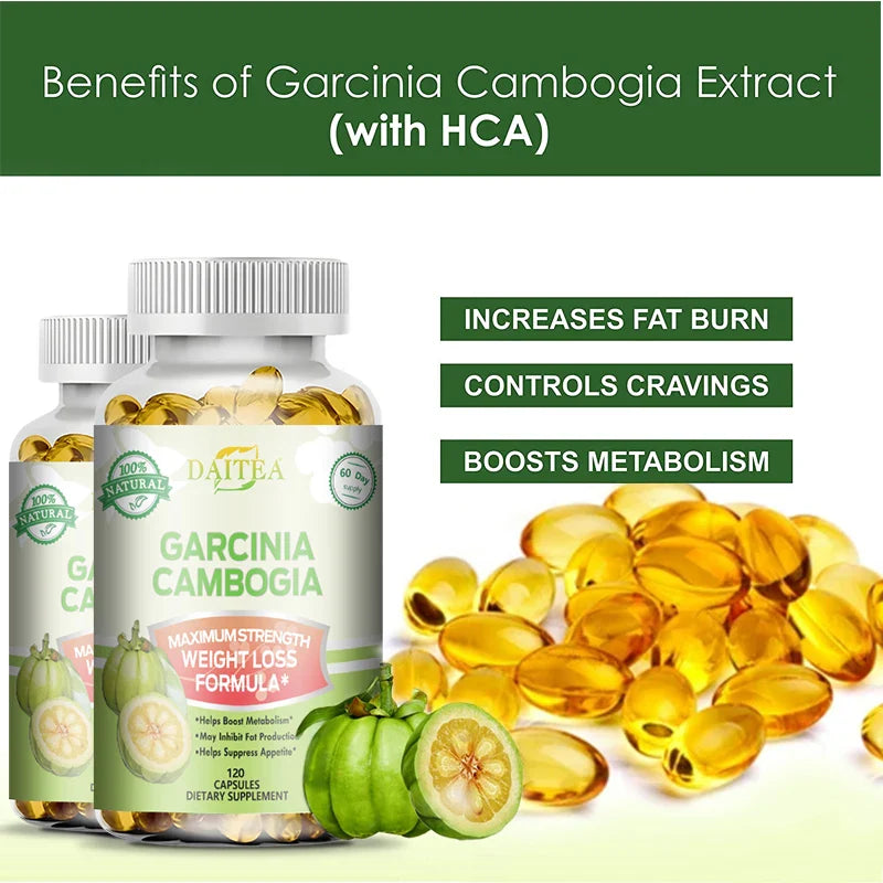 Garcinia Cambogia Extract supports weight management, suppresses appetite, boosts metabolism, increases energy, and burns fat