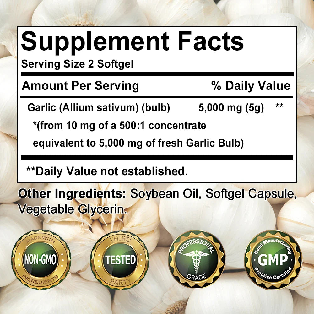 Garlic Extract, Supports Healthy Cholesterol Levels, Immune System, Circulation, Blood Pressure Balance, 120 Capsules