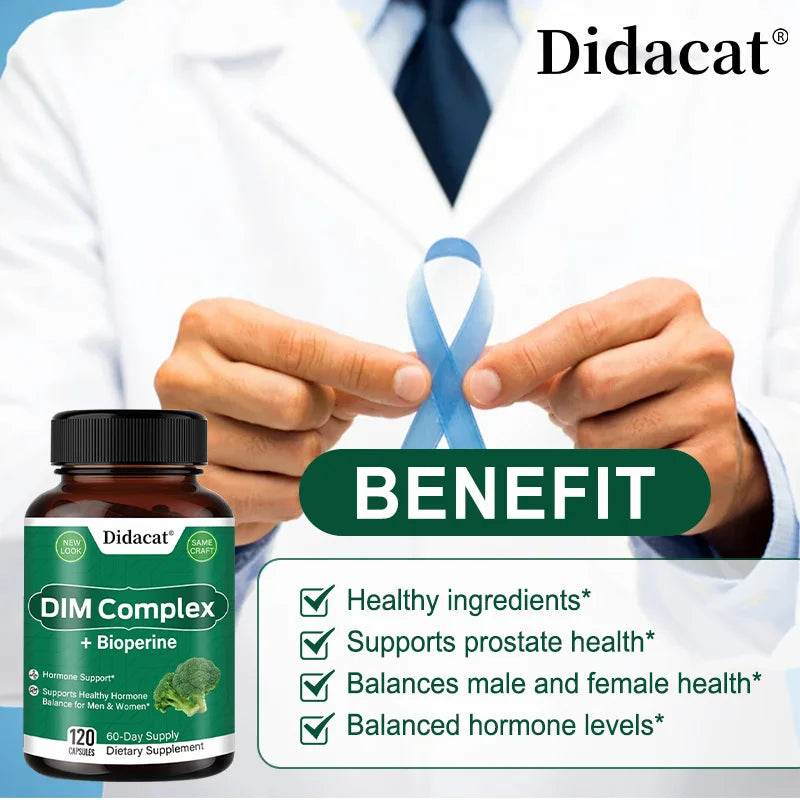 DIM Complex, Black Pepper Extract, Prostate Health Support, Balances Male and Female Hormone Levels, 120 Capsules