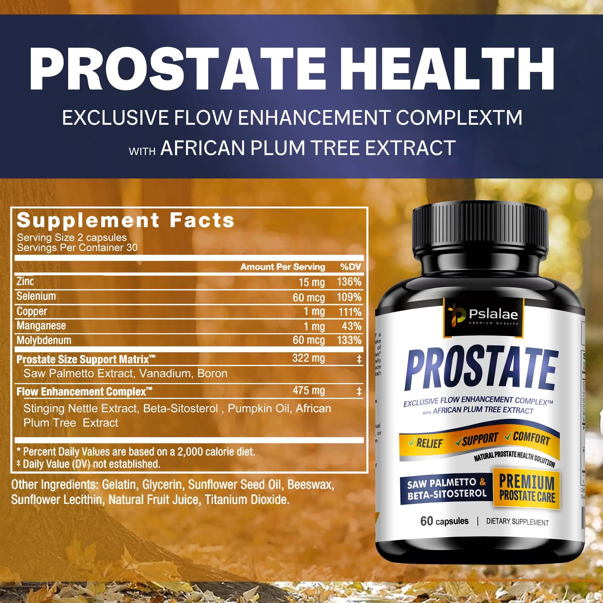 Prostate - Stinging Nettle, Beta-Sitosterol, Pumpkin Oil with Saw Palmetto - 60 Capsules