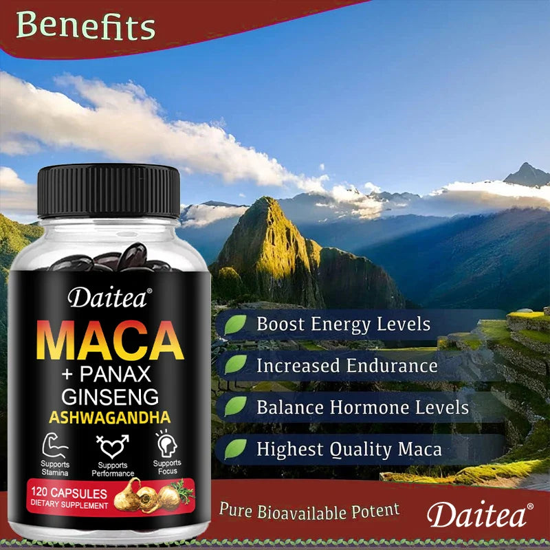 Red Ginseng & Ashwagandha Extract, Supports Energy, Endurance & Performance, Men's Health, Muscle Building - 120 Capsules