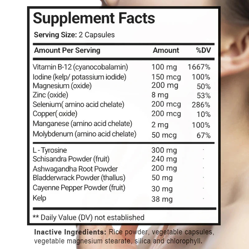 Thyroid Support Supplement - Supports Thyroid Health & Metabolism - With Iodine, Zinc & Selenium, Vitamin B12, 120 Capsules