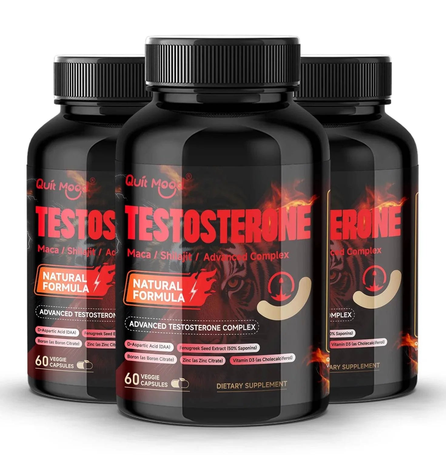 Quit mood Men's Testosterone Capsules | 100mg Maca & 50mg Shilajit & More | Hormone Balance & Stamina Enhancer – 60 Capsules