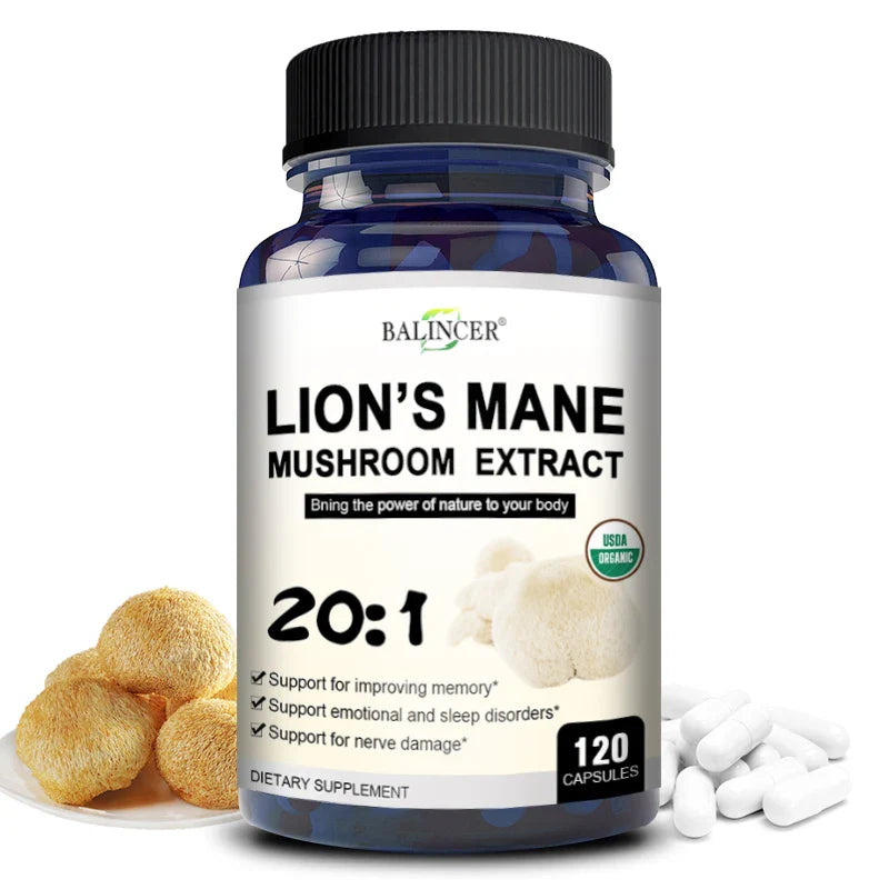 Balincer Lion's Mane Mushroom Extract Supplement for Mood and Sleep Health, Non-GMO, Gluten-free