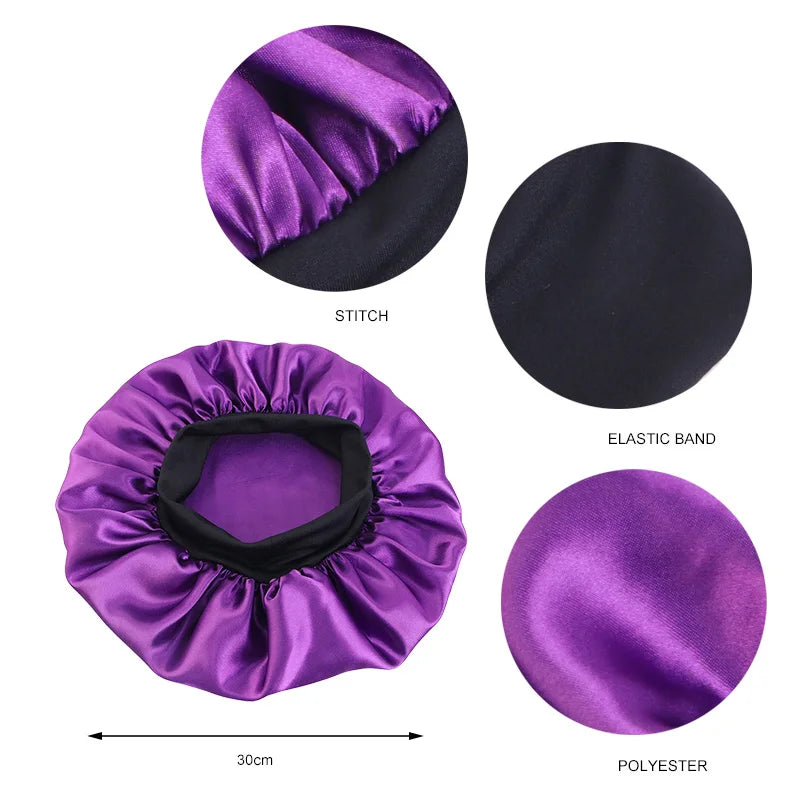 Damen Satin Einfarbig Hauben Breiter Krempe Nacht Schlaf Duschhaube Unisex Kopftuch Elastisches Band Mütze Haarpflegehaube