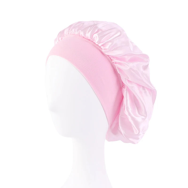 Damen Satin Einfarbig Hauben Breiter Krempe Nacht Schlaf Duschhaube Unisex Kopftuch Elastisches Band Mütze Haarpflegehaube