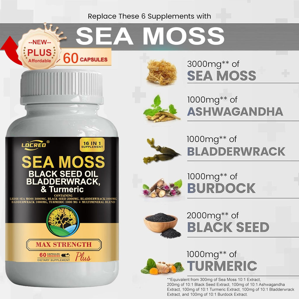 Black Seed Oil Bladder Wrack Turmeric 16-in-1 Supplements Joint Support Sea Moss Capsule