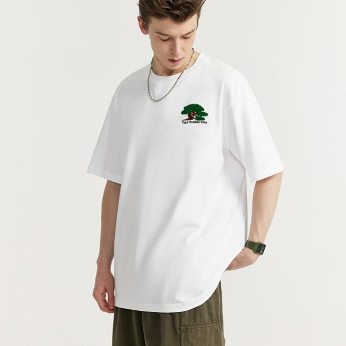 Towel Embroidery Pine Short-sleeved T-shirt Fashion Brand Simple Style Casual Cool Men