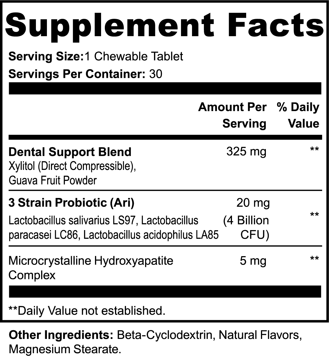 Dental + Oral Health Chewables 30 Tablets