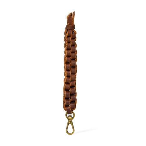 Braided Leather Keychain Strap - Handmade Brown Accessory