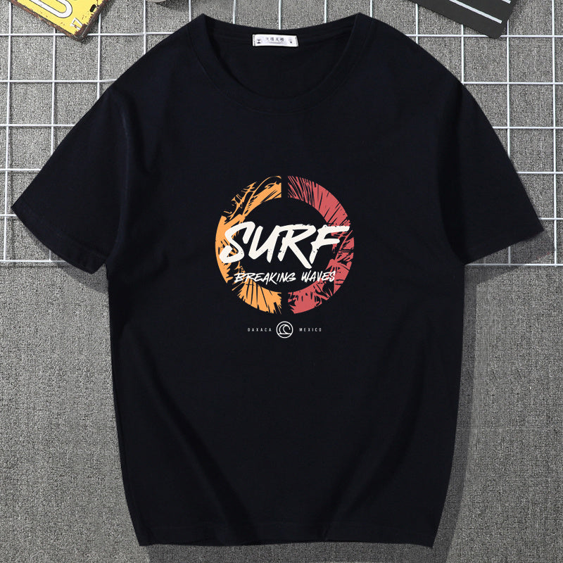 Short Sleeve T-shirt Men"s Fashion Brand Pure Cotton Harbor Style Versatile Summer New Loose Print Crew Neck Japanese