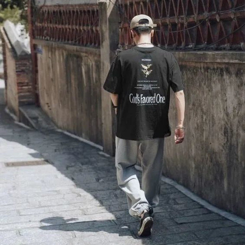 Pure Cotton Hong Kong Style Retro Short-sleeved T-shirt Men