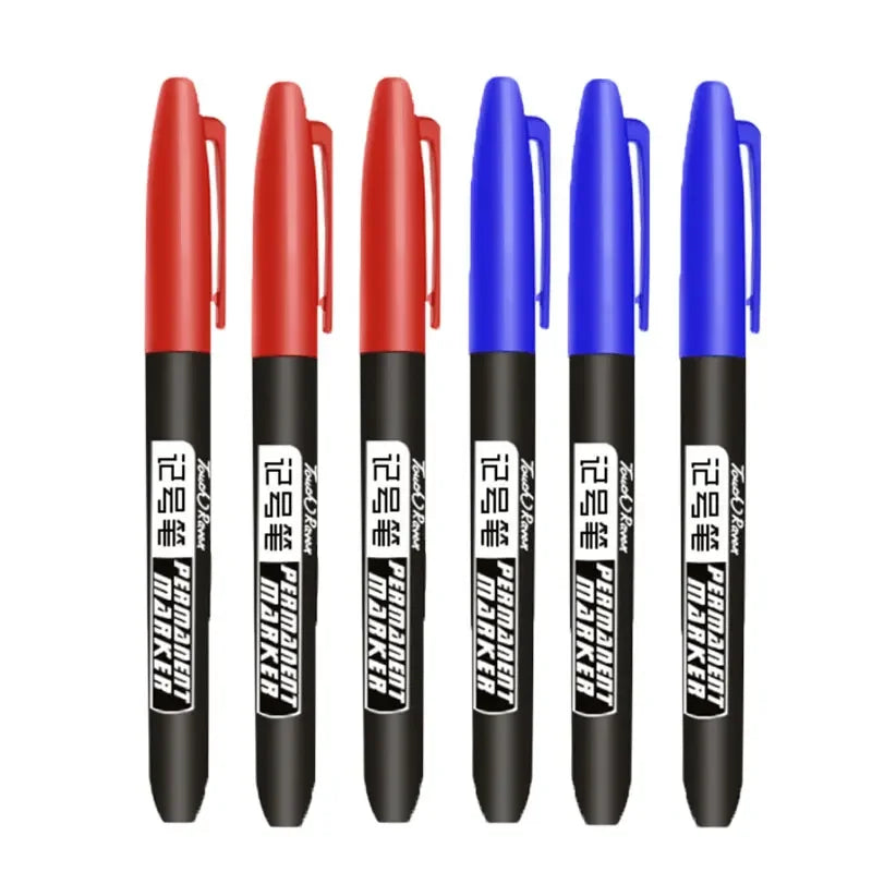 6 PCS Permanent Marker Pen Manga Drawing Markers Black Blue Red Waterproof Ink Sketch Pens Stationery Art School Supplies