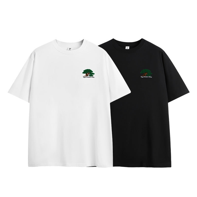 Towel Embroidery Pine Short-sleeved T-shirt Fashion Brand Simple Style Casual Cool Men
