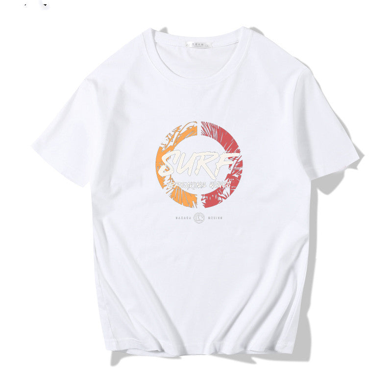 Short Sleeve T-shirt Men"s Fashion Brand Pure Cotton Harbor Style Versatile Summer New Loose Print Crew Neck Japanese