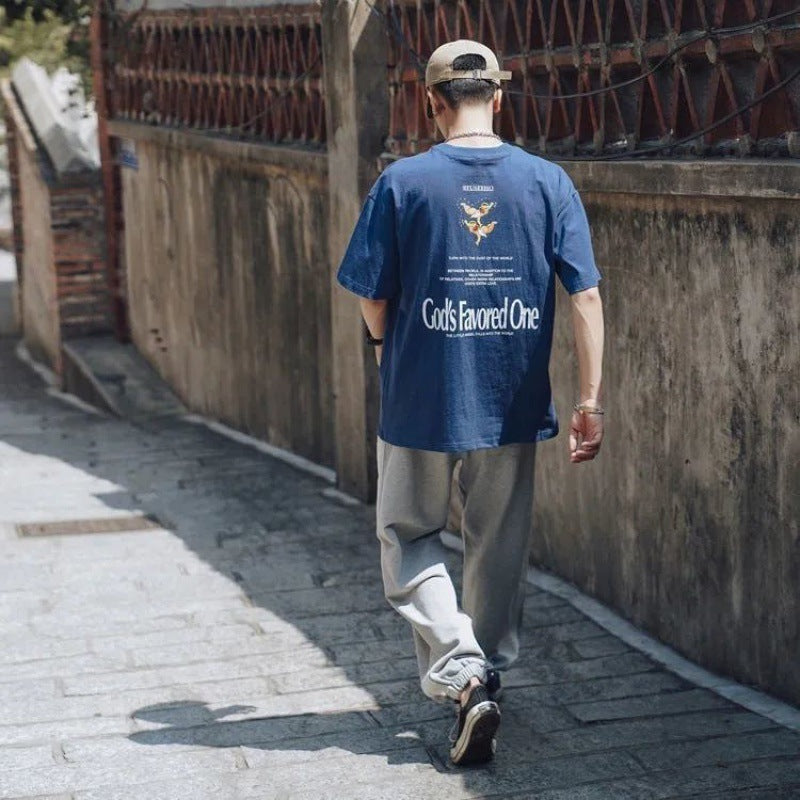 Pure Cotton Hong Kong Style Retro Short-sleeved T-shirt Men